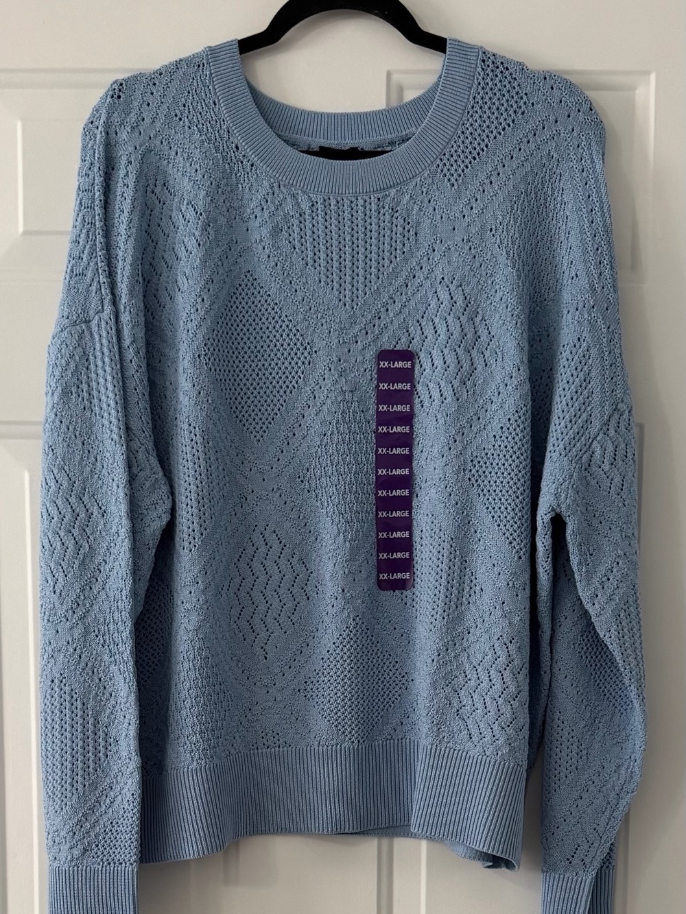 Express Light Blue Open-Knit Crewneck Sweater